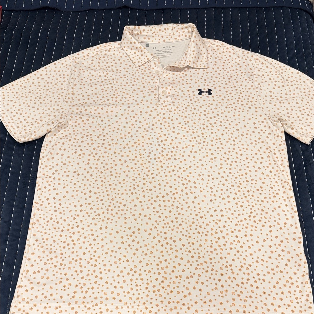 Under Armour Men's Polo Shirt white with Orange and blue Pattern